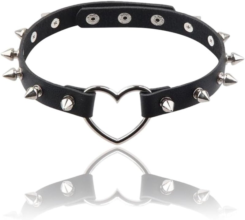 CALFOVERA Heart Spiked Studded Rivets Choker Collar Love PU Leather Gothic Necklace for Women Punk Rock Alloy Hollow Cosplay Goth Jewelry Chain Decorations for Women Party (Black) - Image 5